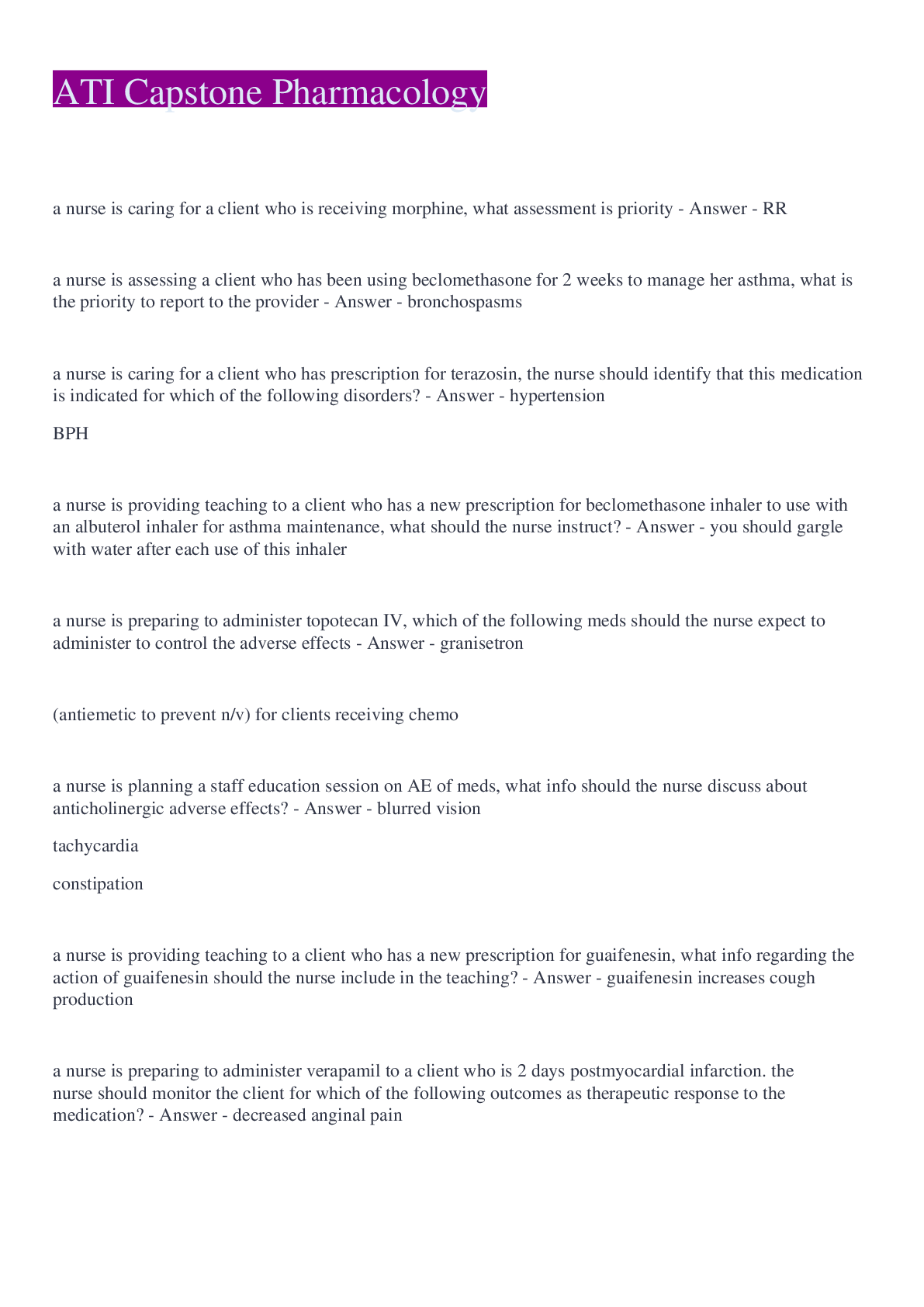 Preview image for ATI Capstone Pharmacology Questions and Answers 2022 Autumn Exam| Graded A